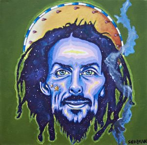 Portrait of medicinal cannabis consumer, Indigo Hawk, by Devon artist, Michael Shurman.