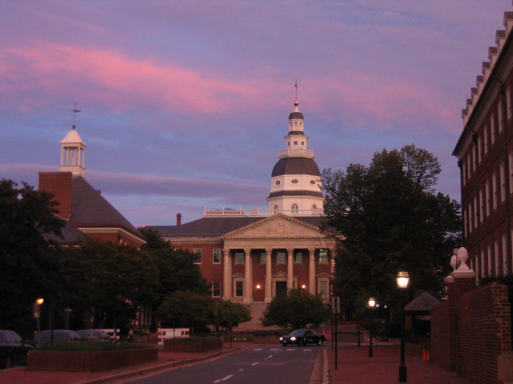 Annapolis, Maryland, Sunset over State House